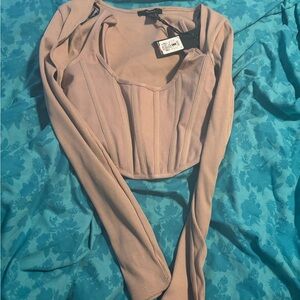 Forever 21 Ribbed Long Sleeve Crop Top - Blush